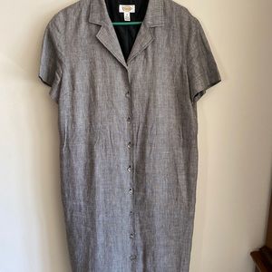 Talbots black and white linen button down dress